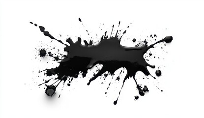 Black Paint Splash on White Background, Abstract Art Accent