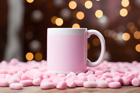 Mockup of a Simple Small 11oz White Cramic Mug with Pink Handle