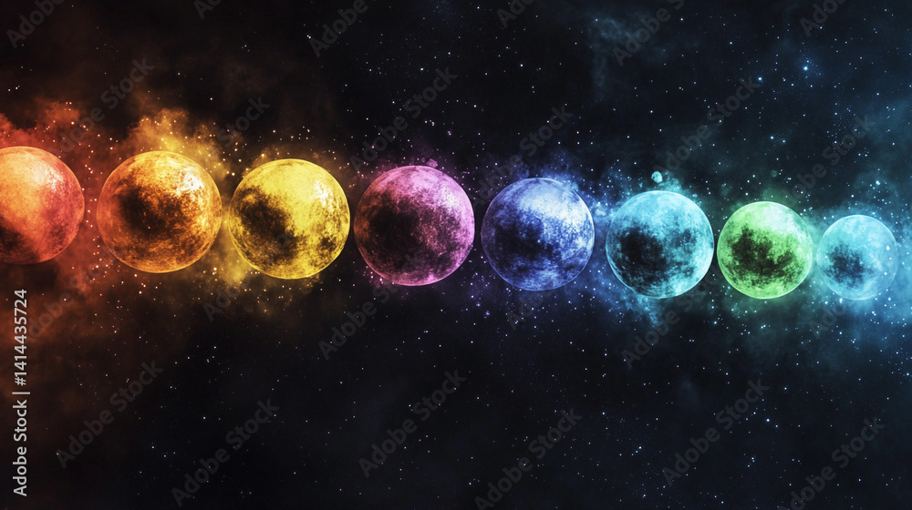 Poster Stunning representation of planets in colorful spectrum Generative AI