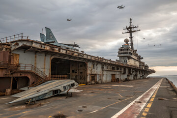 Fototapeta premium Abandoned Warship and Aircraft Graveyard