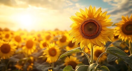 Obraz premium Sunflower fields under the sunshine