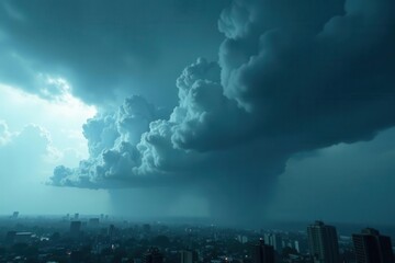 Obraz premium Immense, churning mass of grey cloud; torrential rain obscures lower half , rain, natural disaster, moody