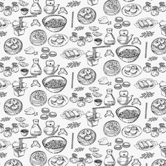 Chinese food doodle aesthetic element seamless pattern