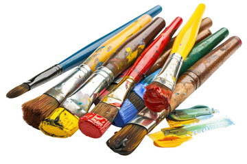 Obraz premium Vibrant paintbrushes resting on a clean surface, showcasing a spectrum of colors and artistry