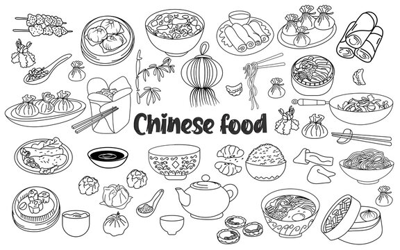 Naklejki Chinese food doodle element icon clipart