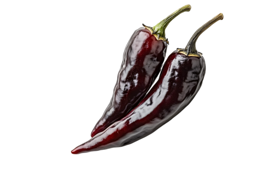 Black chipotle or Ancho chili pepper isolated on a white background.