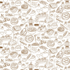 Chinese food doodle element icon seamless pattern