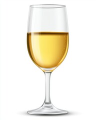 Fototapeta premium Elegant glass of white wine on white background showcasing golden liquid and subtle bubbles for celebration