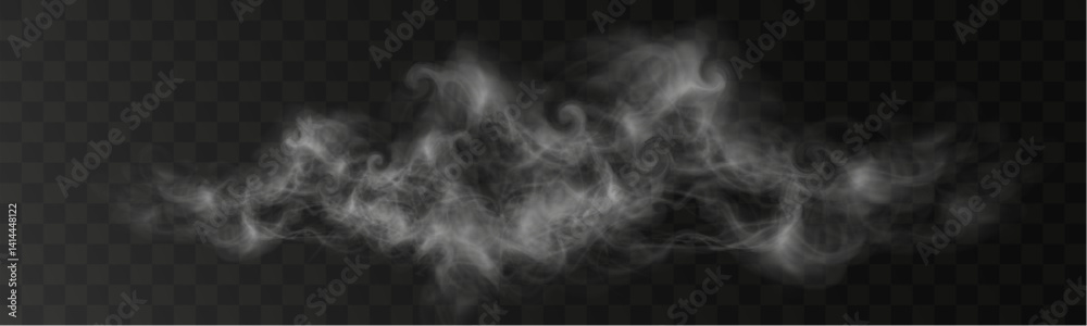 Poster realistic white smoke or mist effect with soft, swirling patterns on a transparent background. perfe