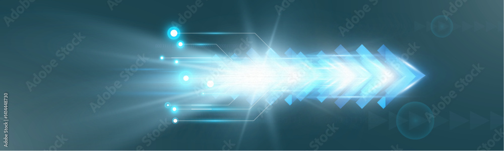 Poster futuristic speed background with glowing arrows, motion blur, digital technology concept, fast-movin