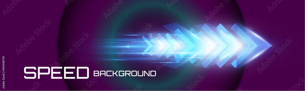 Poster futuristic speed background with glowing arrows, motion blur, digital technology concept, fast-movin