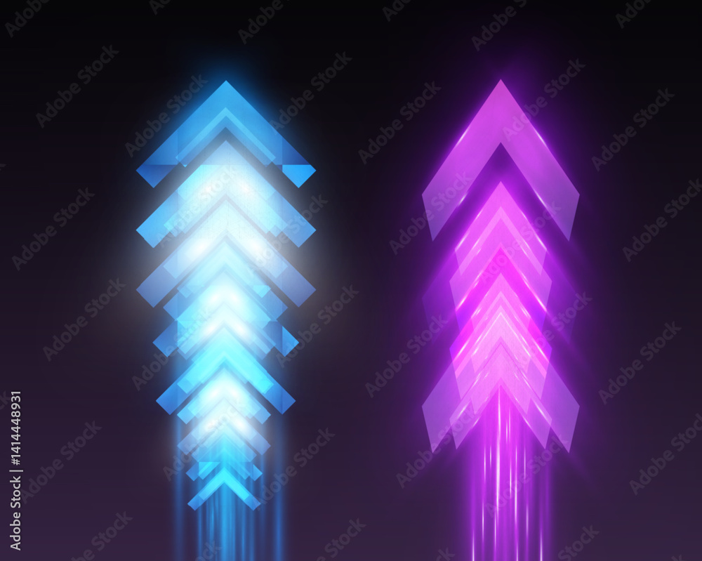 Poster futuristic speed background with glowing arrows, motion blur, digital technology concept, fast-movin