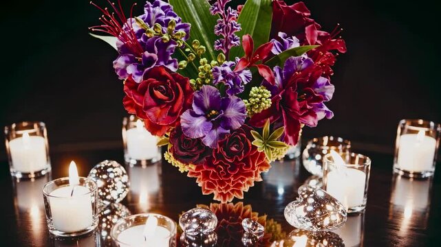 Luxurious floral arrangement with candles for elegant romantic celebration