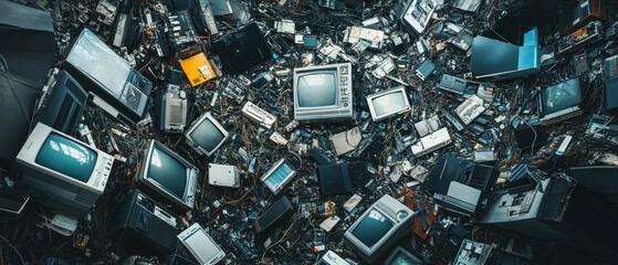 E-waste Graveyard: A Pile of Vintage Electronics