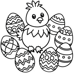 Baby Chick and Easter Eggs .