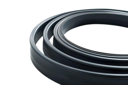 Sets of interlocking black rubber rings resting on a smooth white surface in soft natural light