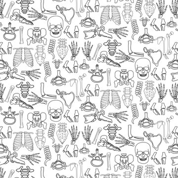 human body skeleton anatomy doodle seamless pattern