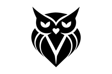 Stylized Owl Illustration Vector Design With Heart Shaped Head Decor In Black And White Elegant Style Logo Concept, owl, bird, logo, vector, illustration, animal, design, silhouette, symbol, sign