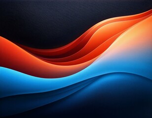 Fototapeta premium Grainy noisy poster background, dark blue orange red color wave black backdrop abstract head