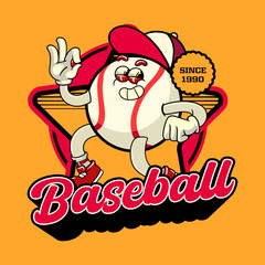 Happy Baseball Sports mascot cartoon character in Vintage Style