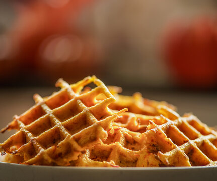 Healthy gluten free pumpkin lentils waffles , close up