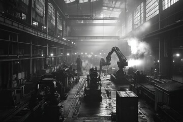 A Wide View Inside A Dark And Industrial Factory
