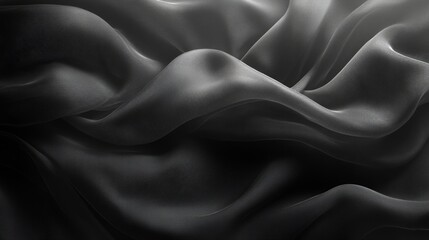 Obraz premium Black Satin Drape: Luxurious, smooth black satin fabric drapes and folds with elegance, creating a mesmerizing abstract background with a captivating play of light and shadow.