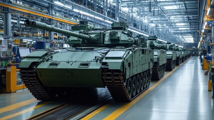 Military tanks in a production facility