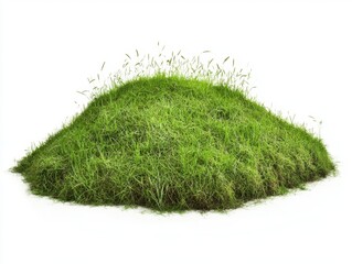 Lush green grass mound on white backdrop evoking natural beauty and freshness ideal for landscaping design and environmental themes