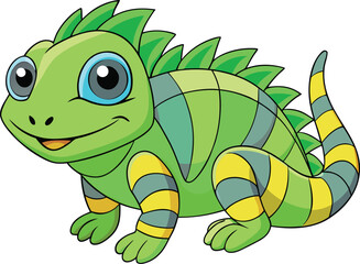 Fototapeta premium Cute Cartoon Iguana Illustration - Friendly Reptile Character 