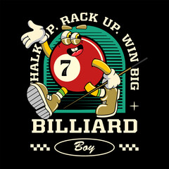 Walking Billiard Ball Sports mascot cartoon character in Vintage Style