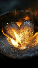Fiery Heart Burning Brightly Symbolizing Passion Love Loss and Intense Emotion in a Dark Setting with Dramatic Flames Creating a Warm Glow and Texture