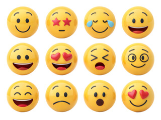Fototapeta premium Twelve 3D Emojis Showing Different Expressions and Emotions