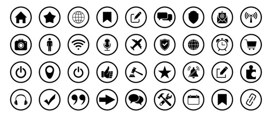 Web icon set. Home, email, address, globe, chat, message, mail, telephone, information, support, search, website, icon. Contact and web icons set. Website set icon vector.