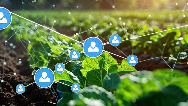 Lettuce plants thrive in fertile soil on a farm, illuminated by soft morning light, as technology integrates data-driven methods for sustainable farming.
