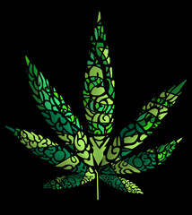 a weed leaf drawn in a trippy 1960's style with the numbers 420 on the leaves