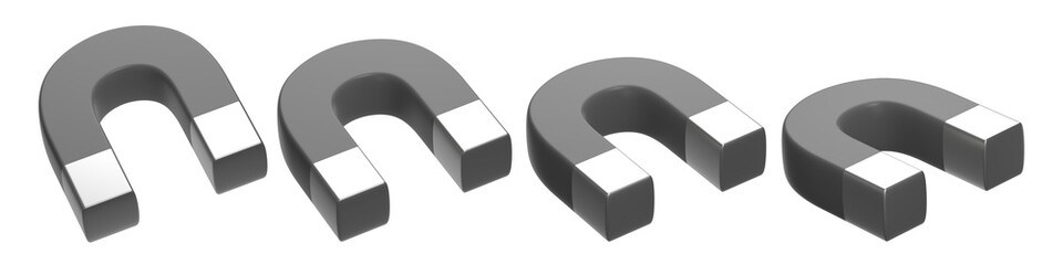set of 3d gray horseshoe magnet, PNG magnet, magnet with transparent background