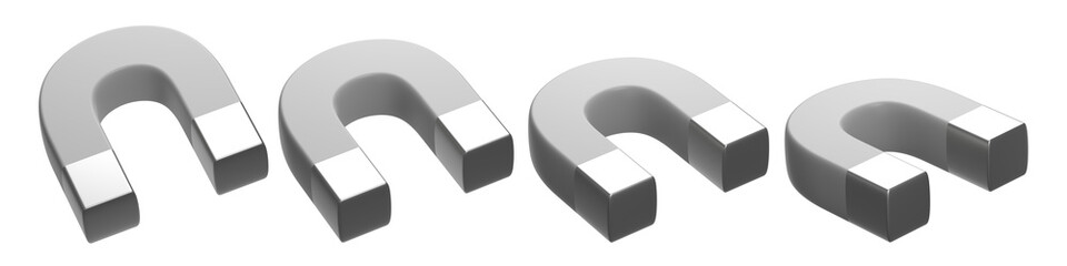 set of 3d white horseshoe magnet, PNG magnet, magnet with transparent background