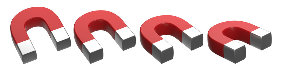 set of 3d red horseshoe magnet, PNG magnet, magnet with transparent background