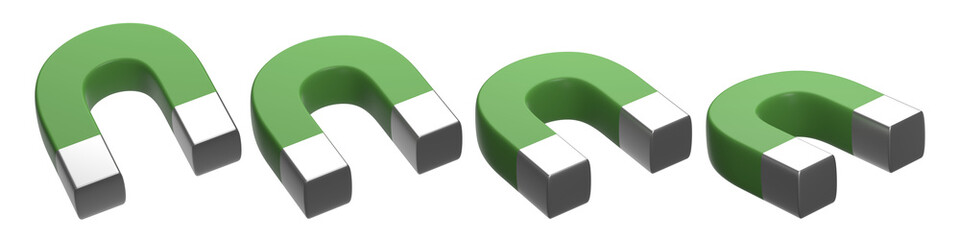 set of 3d green horseshoe magnet, PNG magnet, magnet with transparent background