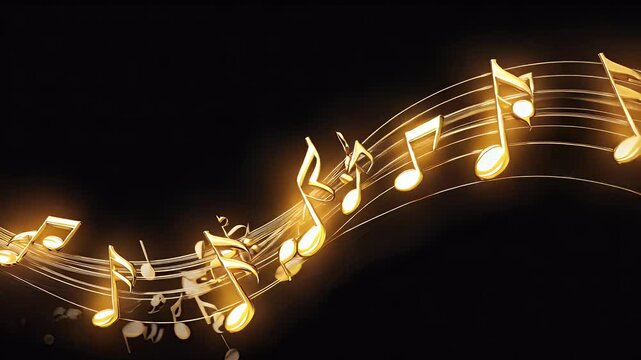 Golden musical notes flowing
