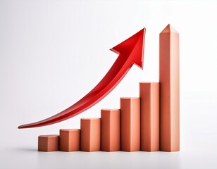  Growing business arrow up on white background. Profit 3D red arrow, Vector.Business concept,