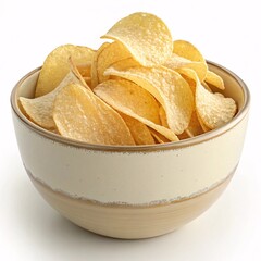 Bowl of potato chips crispy snack salty food appetizer party food junk food unhealthy treat delicious 100