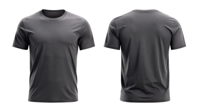 dark gray blank t shirt template from two sides isolated on transparent white background, clipping path