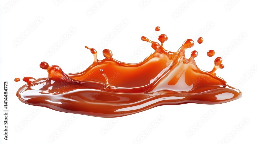 Poster dynamic caramel splash on pristine backdrop capturing smooth texture rich color and energetic motion