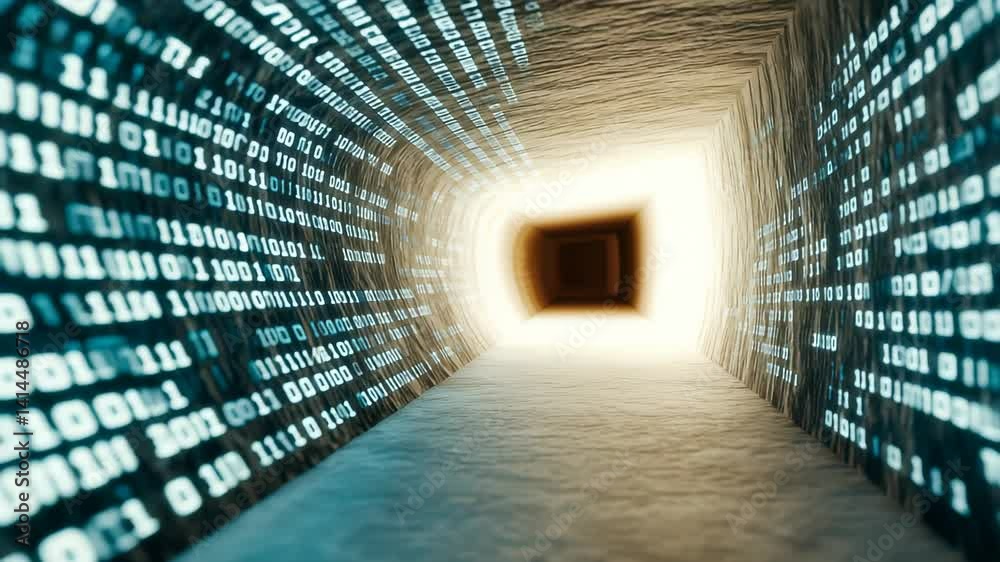 Poster futuristic digital tunnel of binary code