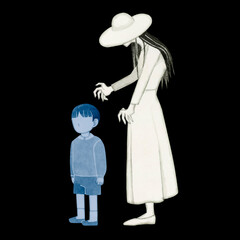 八尺様　都市伝説 怪異 怪談 日本　水彩 イラスト