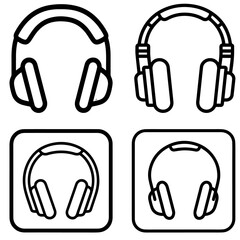 Vector graphics show headphones in four variations.