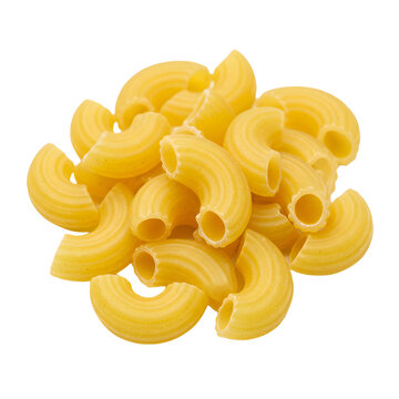 Pile of Elbow Macaroni Pasta Isolated on White Background Close-Up
