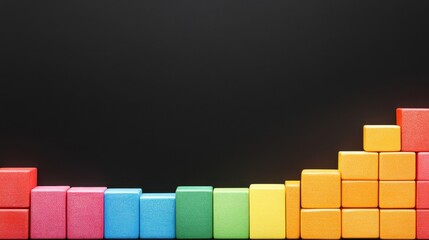Employee engagement concept displayed with colorful building blocks forming a rising graph against a dark background with space for text and a standard view.